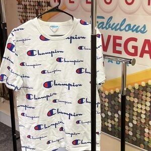 Champion White and Blue Logo Men's Shirt